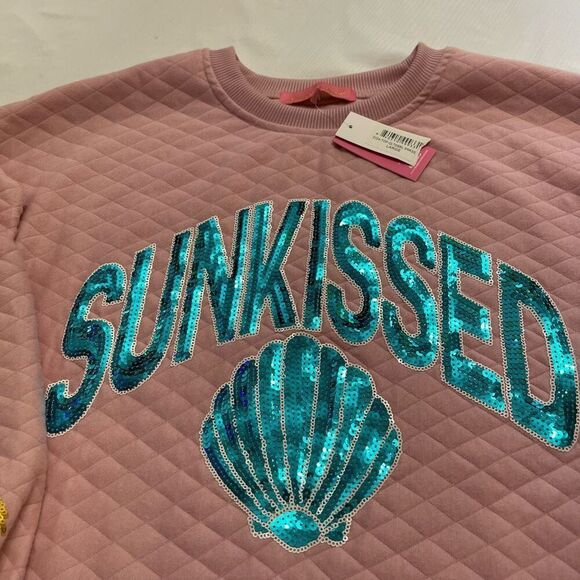 NWT Simply Southern Sunkissed Pink Sequin Crewneck Sweater Pullover Size Large - Picture 3 of 9